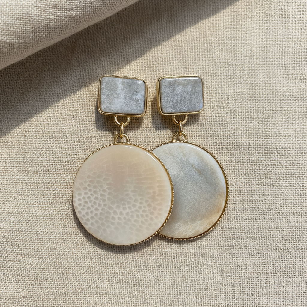 ✨ Perle de Lune – Boucles d’oreilles Bohm nacrées & dorées ✨