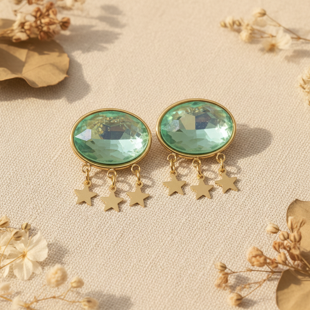 Boucles d’oreilles Éclat Vert – Esprit bohème & étoilé 💚⭐