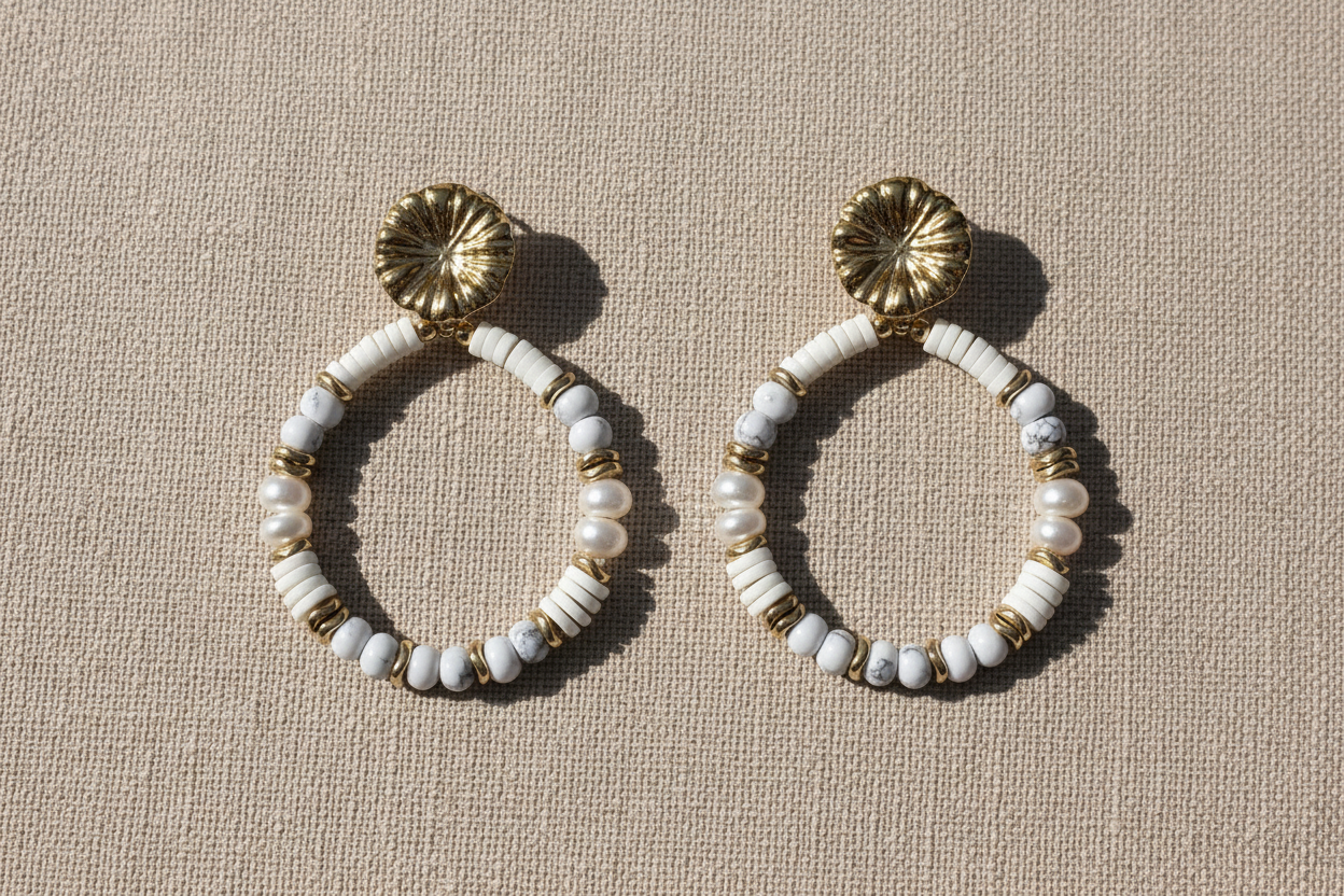 ✨ Boucles d’oreilles Bohm – Perles & doré ✨