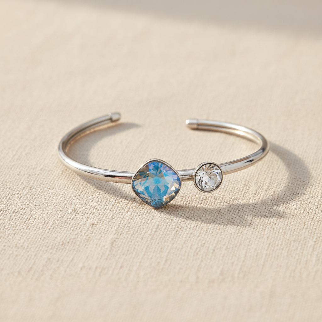Bracelet Jonc Pierre Irisée Bleue & Cristal – Bohm