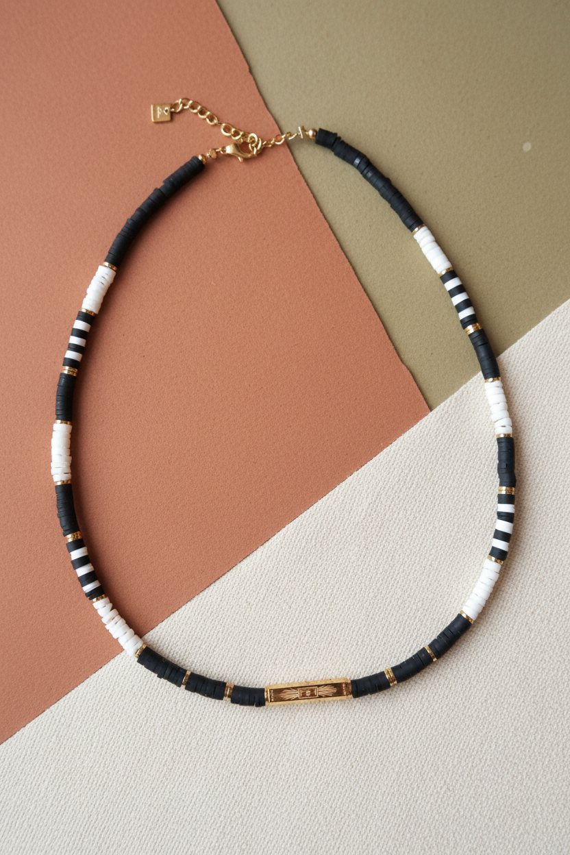 ✨ Collier Bohm – Perles noir & blanc ✨