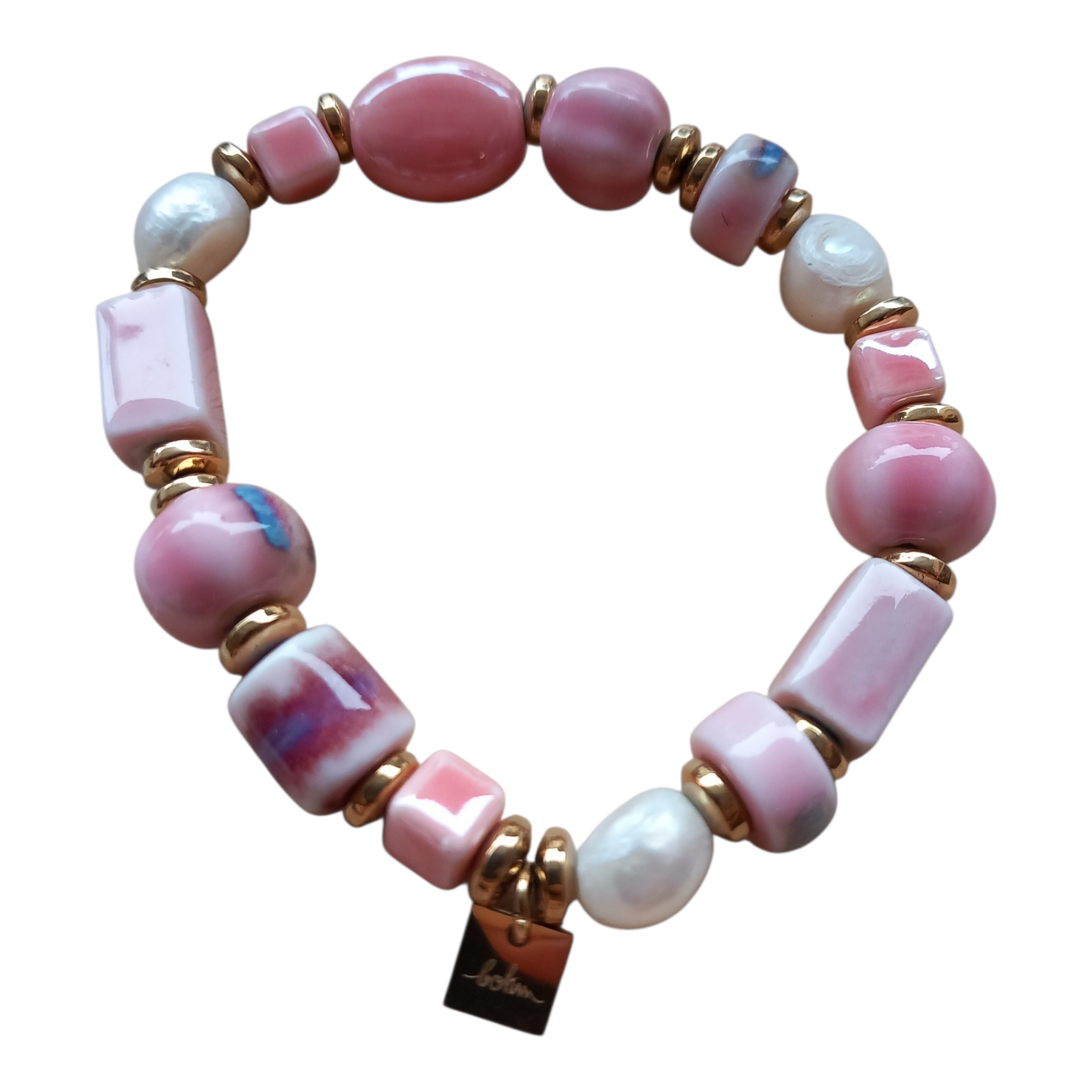 ✨ Bracelet Bohm Perles Roses & Dorées – Bijou Bohème Chic Femme✨