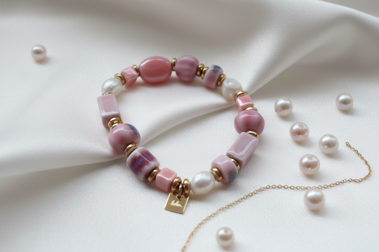 ✨ Bracelet Bohm Perles Roses & Dorées – Bijou Bohème Chic Femme✨