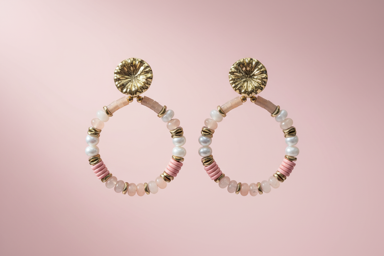 ✨ Boucles d’oreilles Bohm – Perles & doré ✨