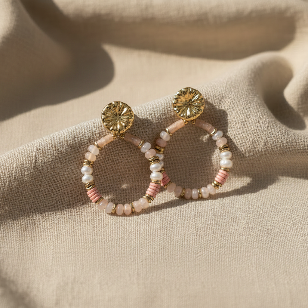 ✨ Boucles d’oreilles Bohm – Perles & doré ✨