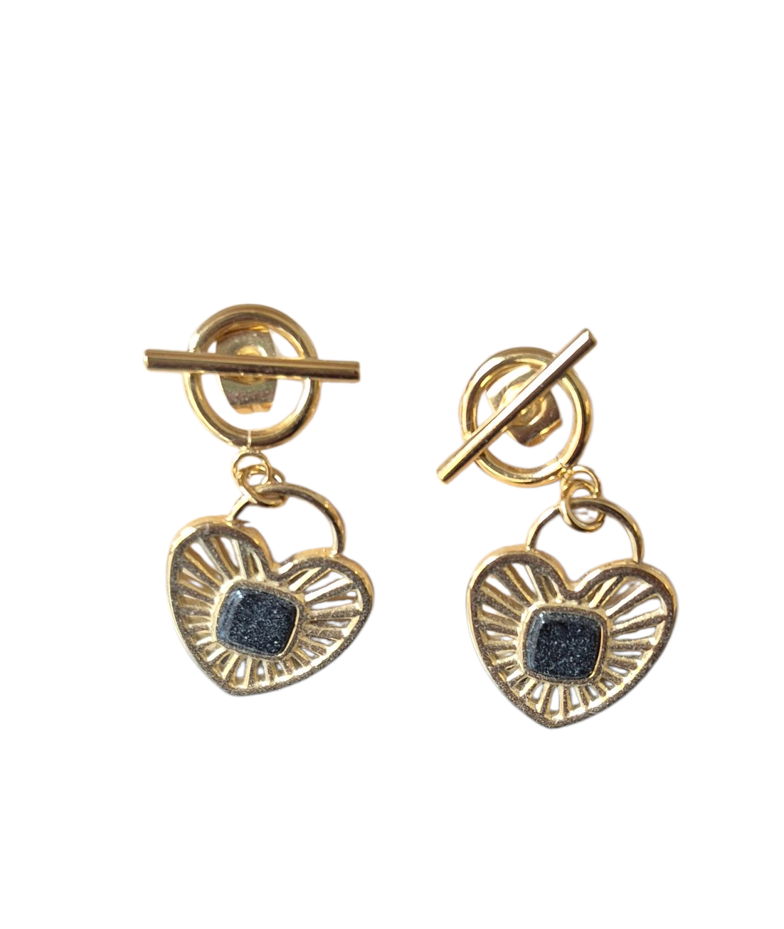 🖤Cœur Précieux – Boucles d’oreilles dorées Bohm & pierre noir🖤