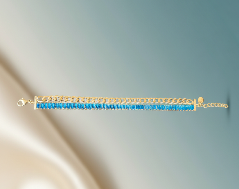 ✨ Azur Intense – Bracelet large doré & strass bleu Bohm ✨