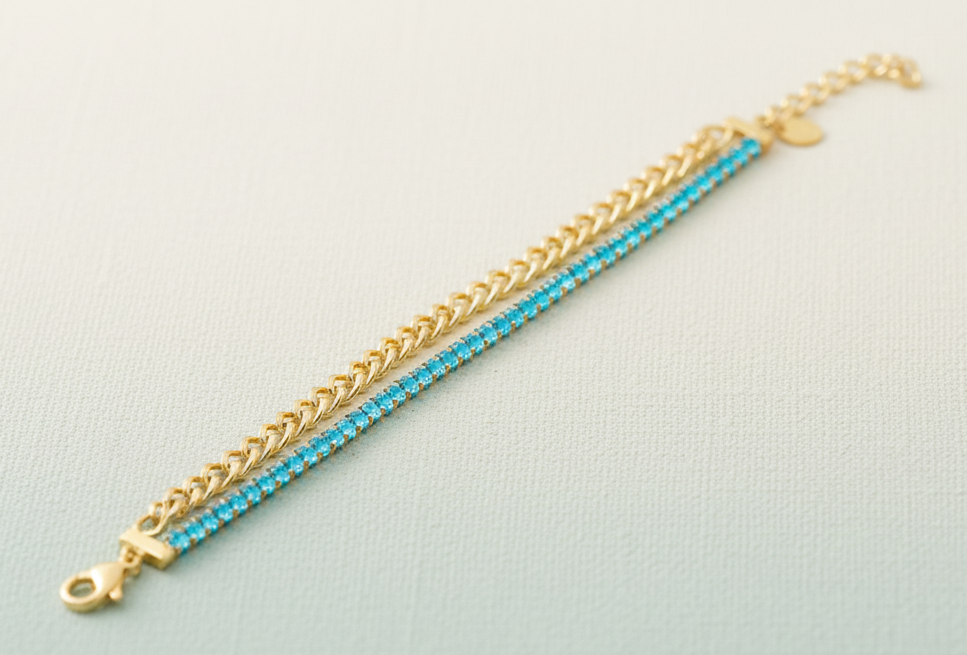 ✨ Éclat Azur – Bracelet doré & strass bleu Bohm ✨