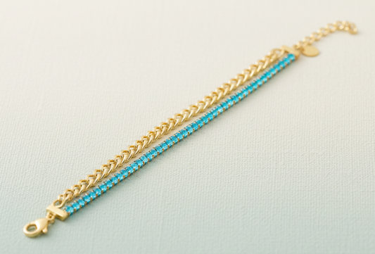 ✨ Éclat Azur – Bracelet doré & strass bleu Bohm ✨