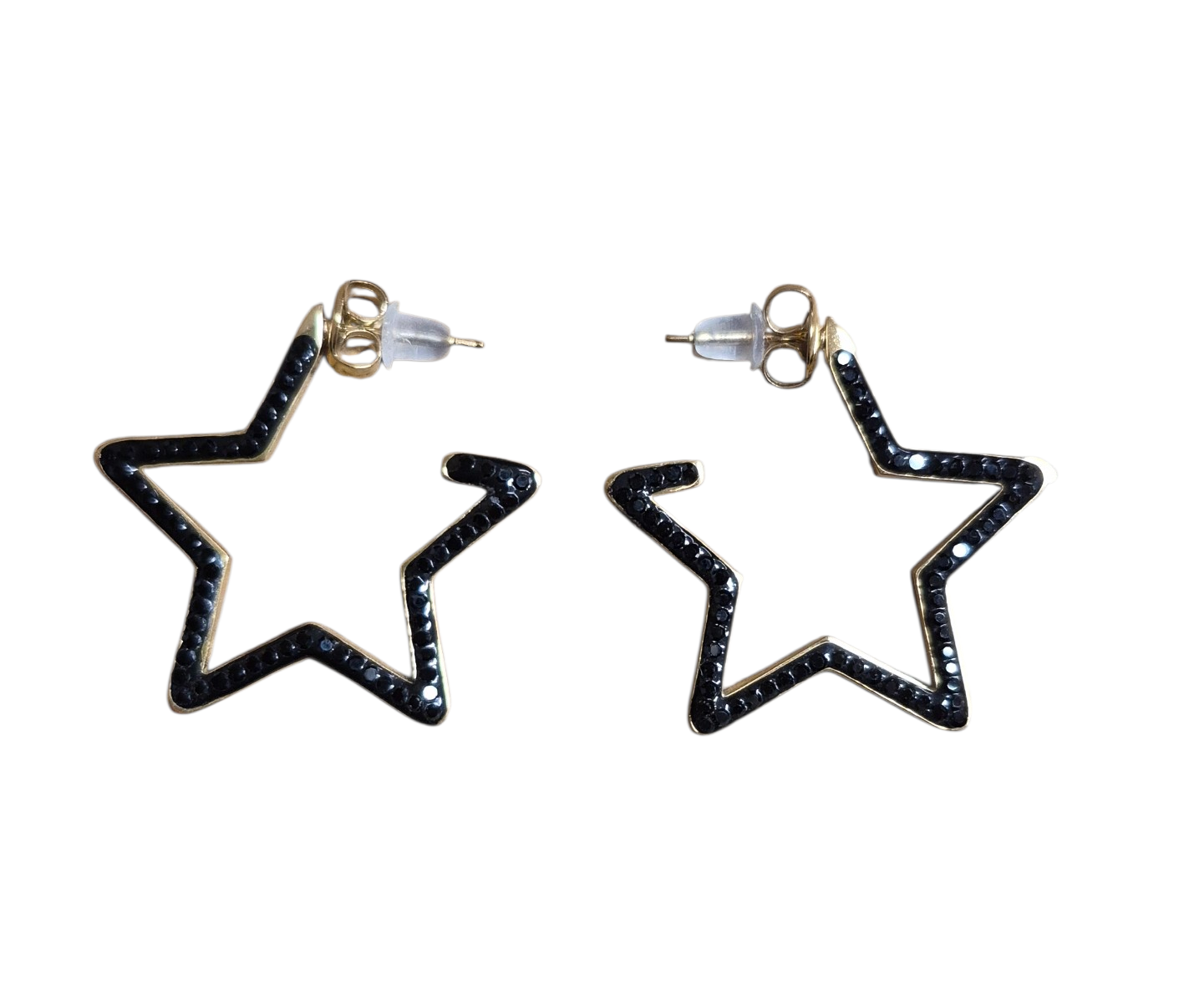 ⭐ Étoile Noire – Boucles d’oreilles Bohm étoile & strass noirs ⭐