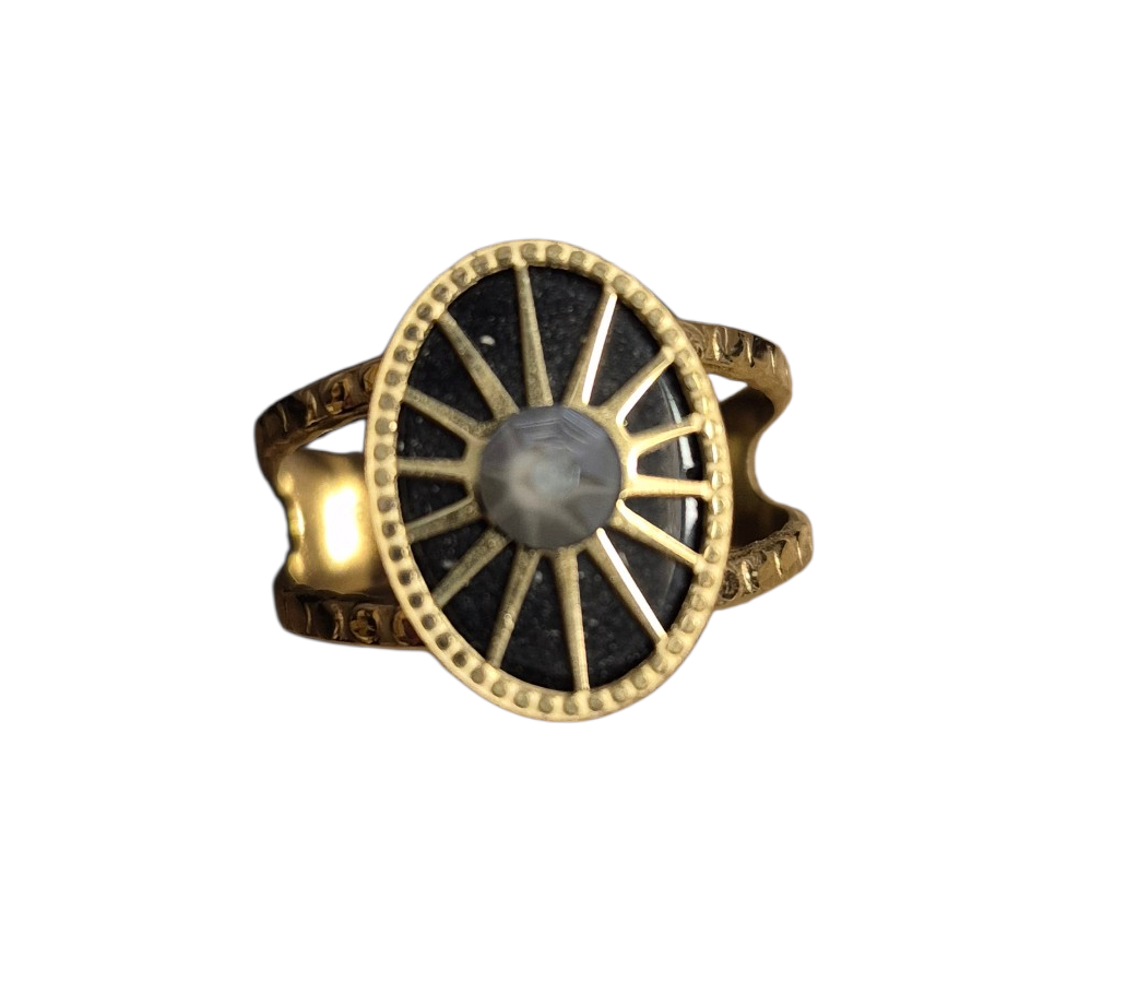 🖤 Bague Bohm Soleil – Pierre noire nacrée🖤