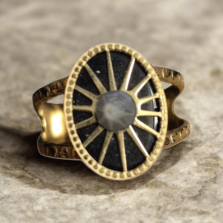 🖤 Bague Bohm Soleil – Pierre noire nacrée🖤