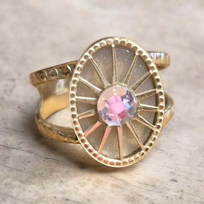 🌸 Bague Bohm Soleil – Pierre rose tendre🌸