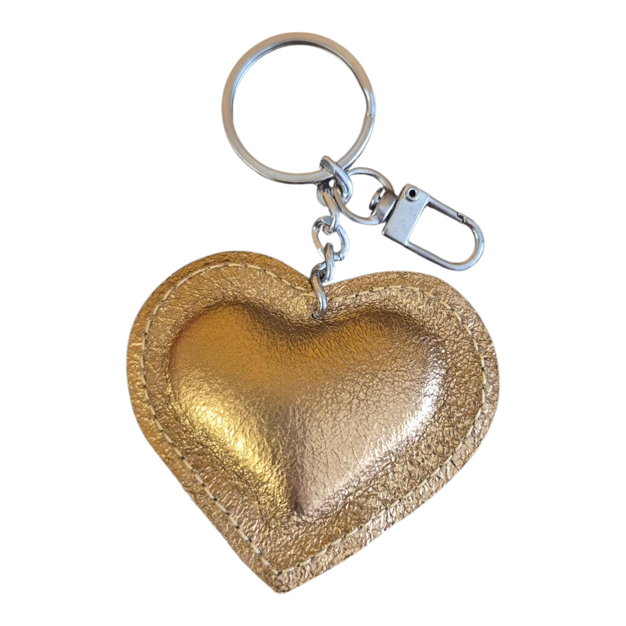Porte-clé cœur Bohm en cuir véritable – Doré métallisé