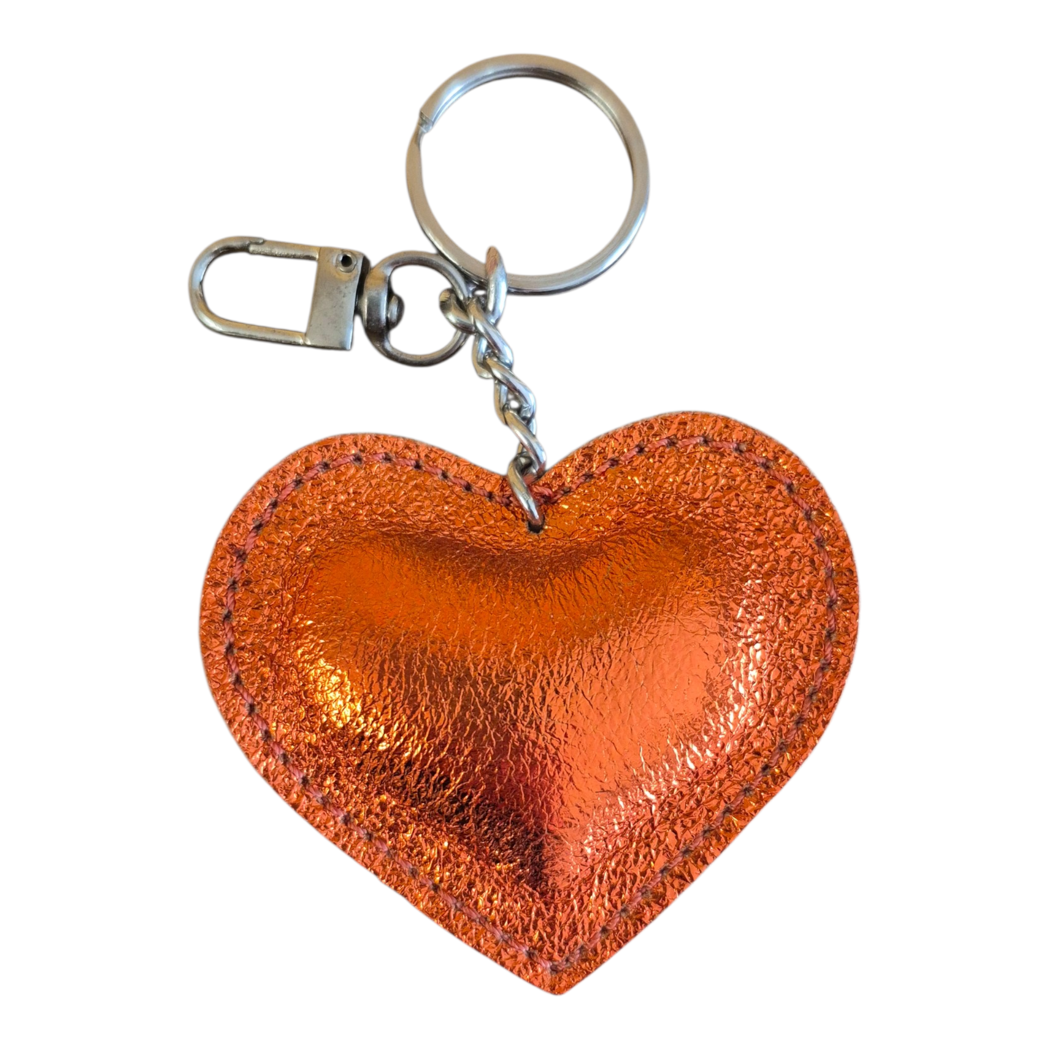 Porte-clé cœur Bohm en cuir véritable – Orange métallisé