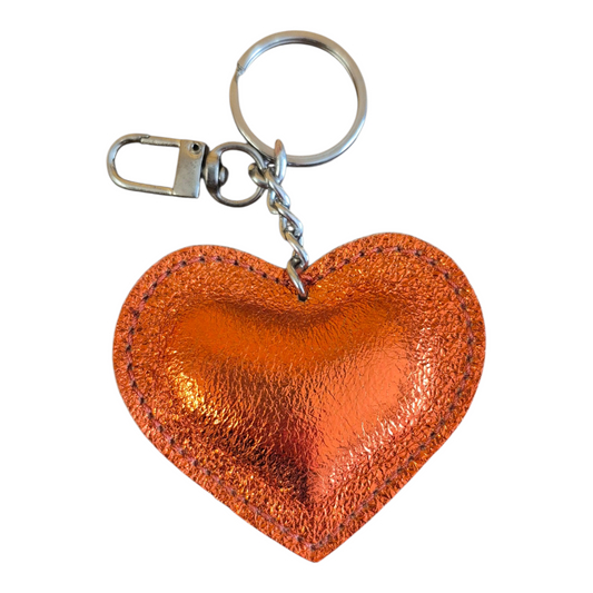 Porte-clé cœur Bohm en cuir véritable – Orange métallisé