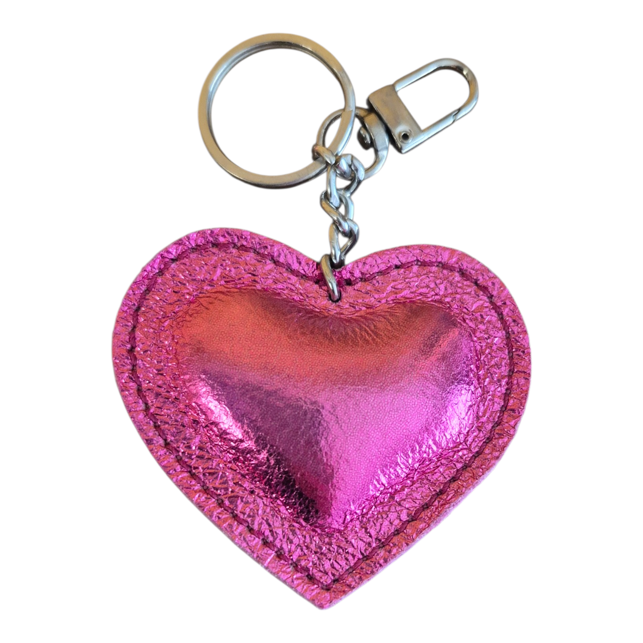 Porte-clé cœur Bohm en cuir véritable – Rose métallisé