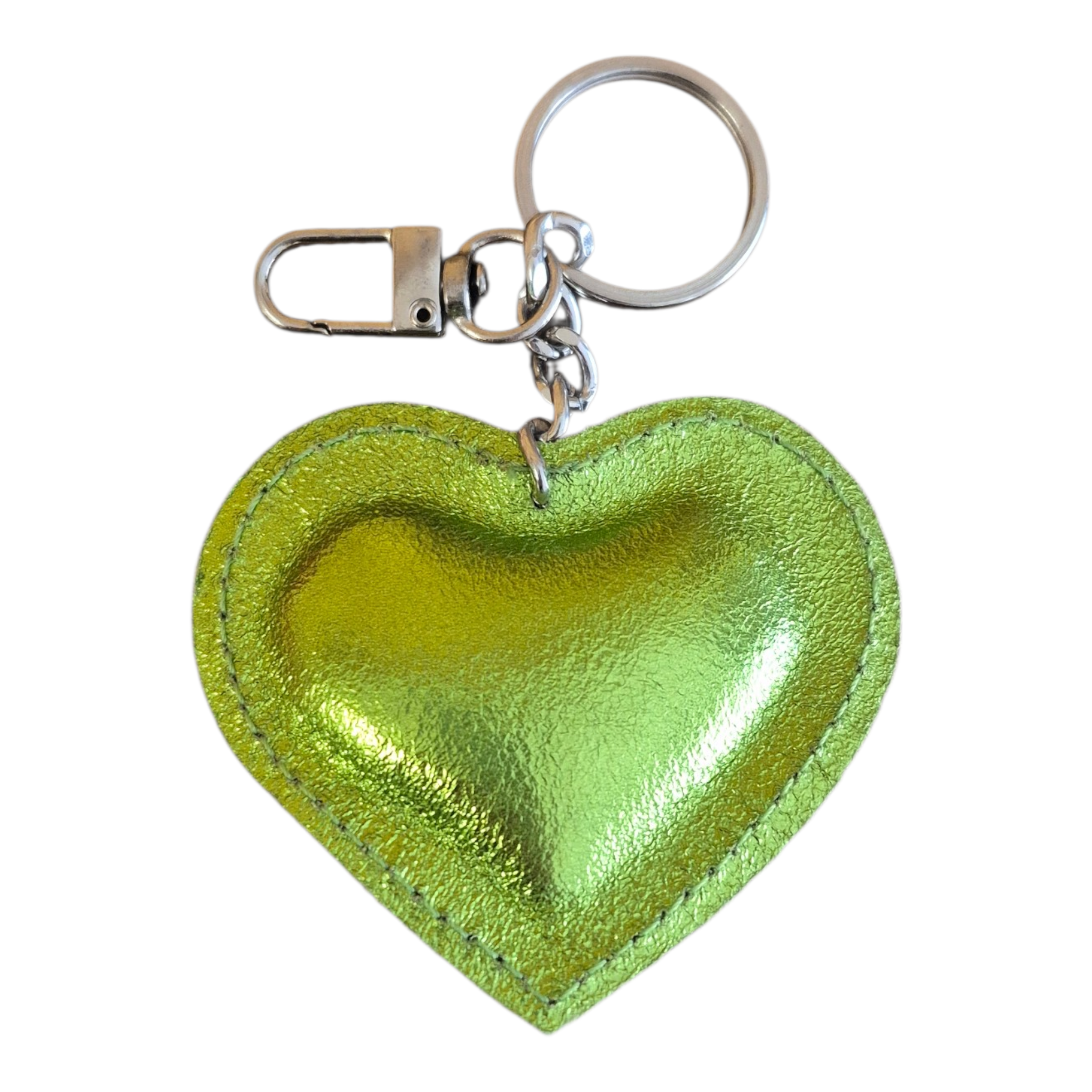 Porte-clé cœur Bohm en cuir véritable – Vert clair métallisé