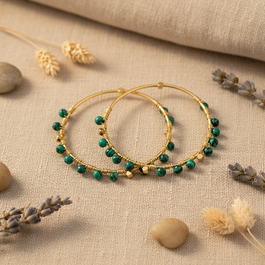 Boucles d'oreilles Ikita – Créoles Malachite Doré