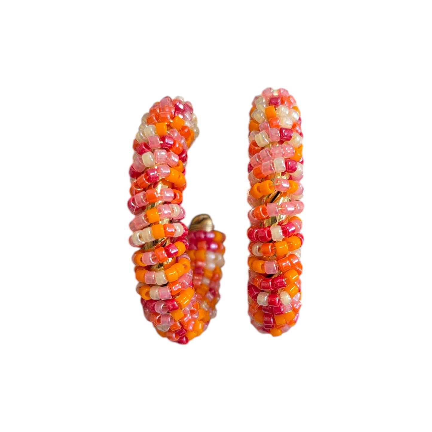 Boucle d'oreille créole perlée Bohm orange corail – Style bohème chic