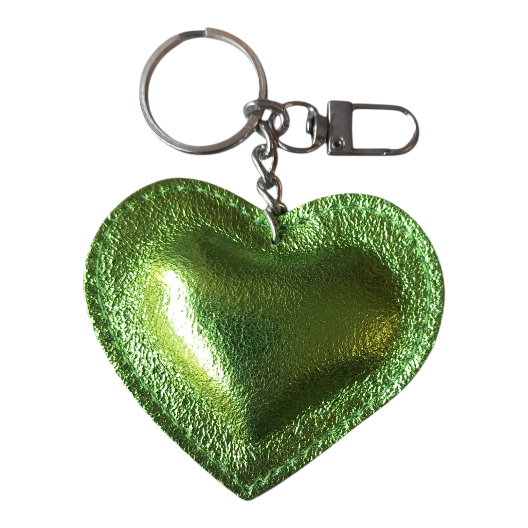 Porte-clé cœur Bohm en cuir véritable – Vert foncé métallisé