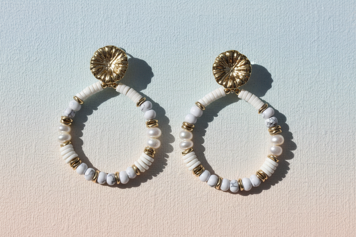✨ Boucles d’oreilles Bohm – Perles & doré ✨