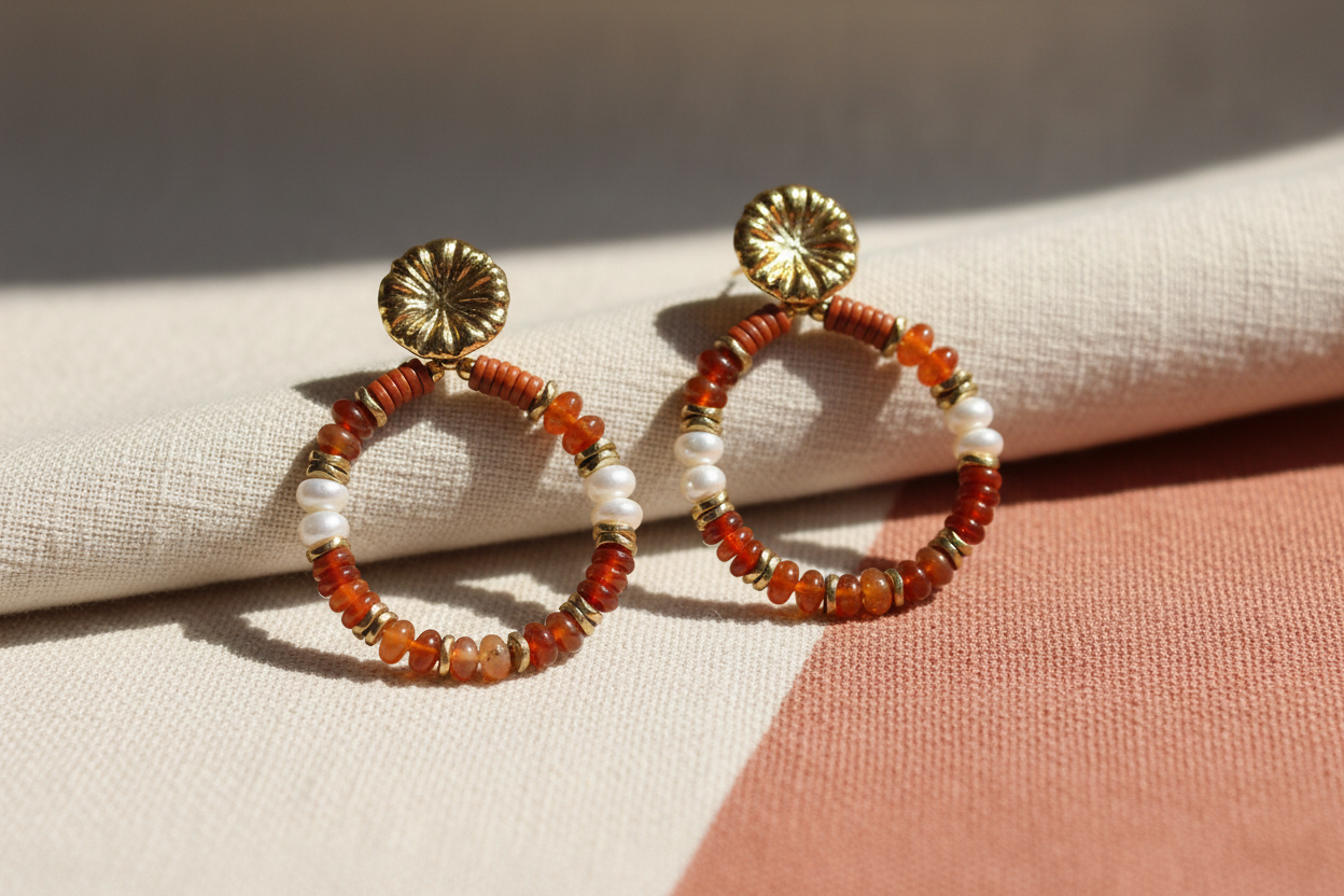 ✨ Boucles d’oreilles Bohm – Perles & doré ✨